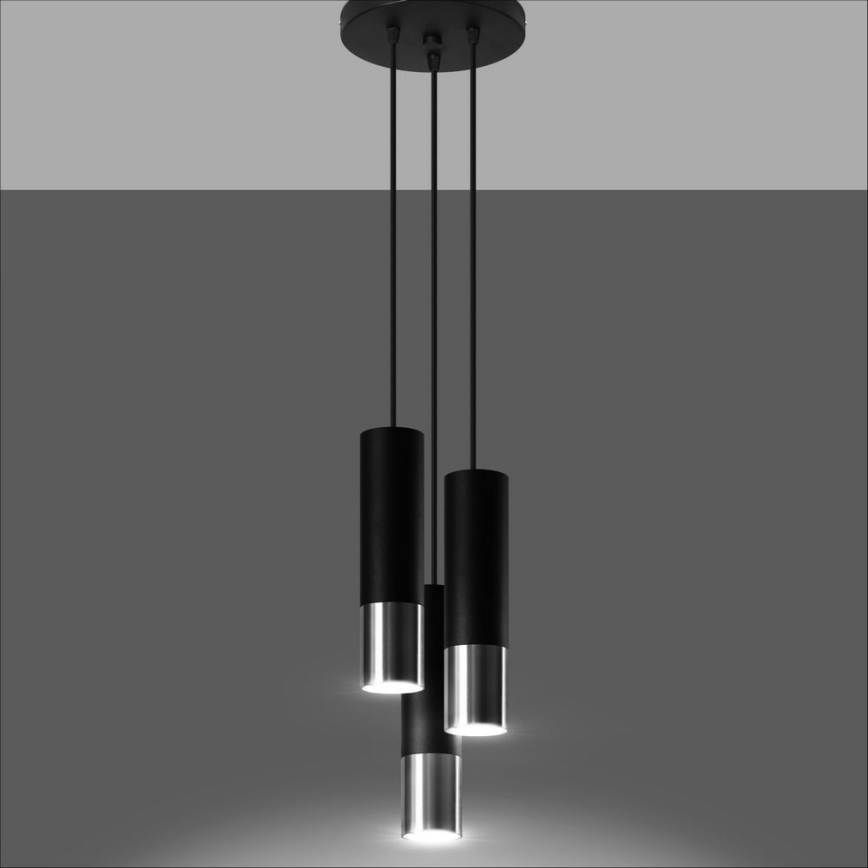 Lustr na lanku LOOPEZ 3xGU10/10W/230V kulatý černá/lesklý chrom