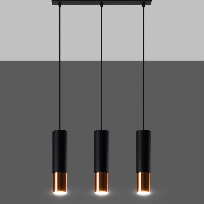 Lustr na lanku LOOPEZ 3xGU10/10W/230V černá/měď