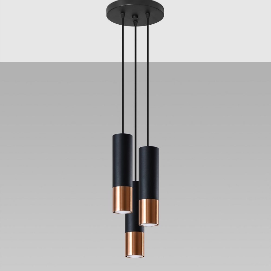 Lustr na lanku LOOPEZ 3xGU10/10W/230V kulatý černá/měď