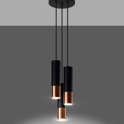 Lustr na lanku LOOPEZ 3xGU10/10W/230V kulatý černá/měď
