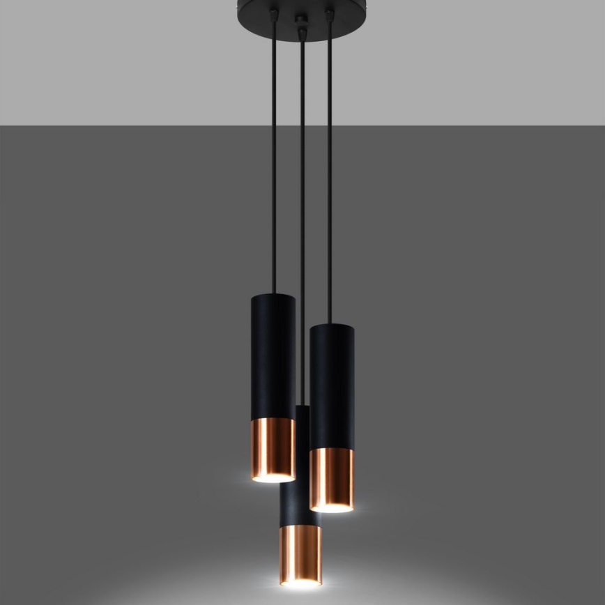 Lustr na lanku LOOPEZ 3xGU10/10W/230V kulatý černá/měď