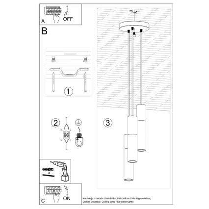 Lustr na lanku BORGIO 3xGU10/40W/230V beton/kov bílá