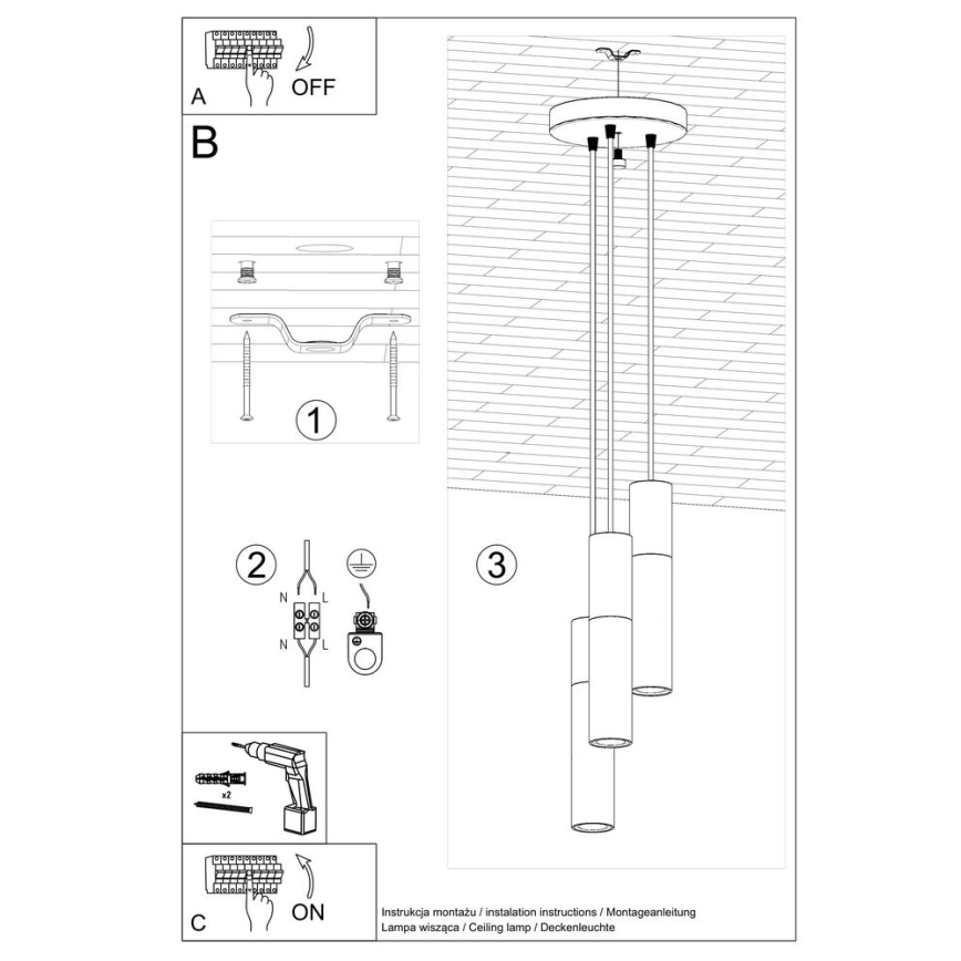 Lustr na lanku BORGIO 3xGU10/40W/230V beton/kov černá