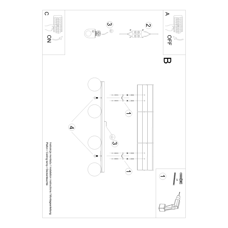 Stropní svítidlo YOLI 4xG9/12W/230V černá