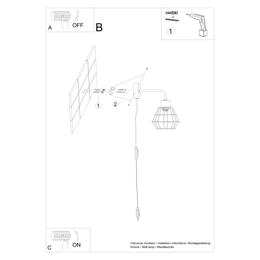 Nástěnná lampa SUBA 1xE27/15W/230V černá