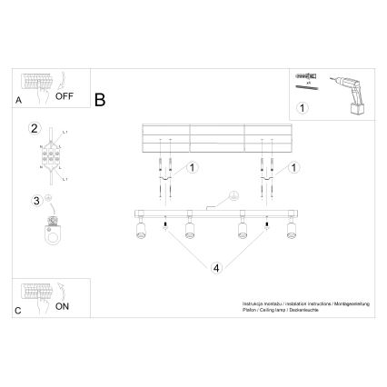 Bodové svítidlo ZUCA 4xE27/15W/230V černá/dub