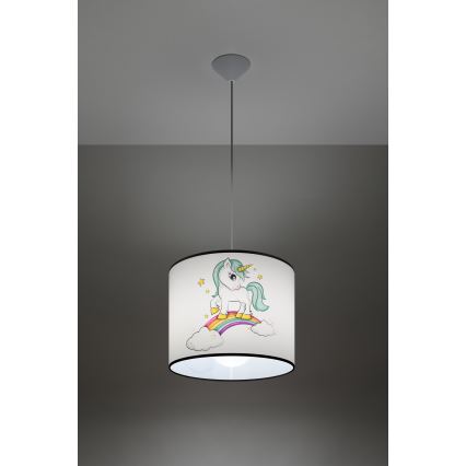Dětský lustr na lanku UNICORN 1xE27/15W/230V pr. 30 cm jednorožec