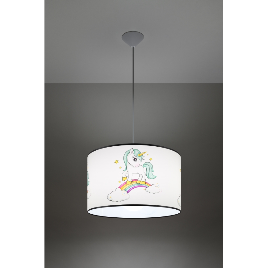 Dětský lustr na lanku UNICORN 1xE27/15W/230V pr. 40 cm jednorožec