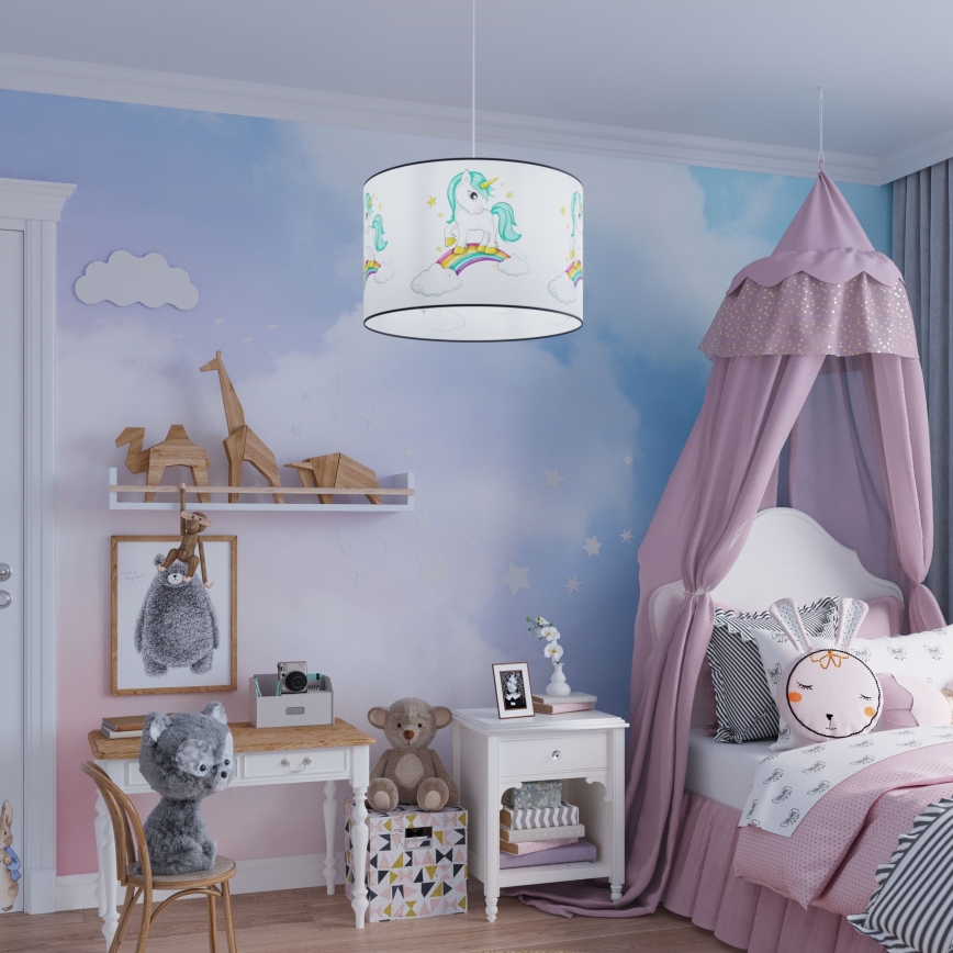 Dětský lustr na lanku UNICORN 1xE27/15W/230V pr. 40 cm jednorožec