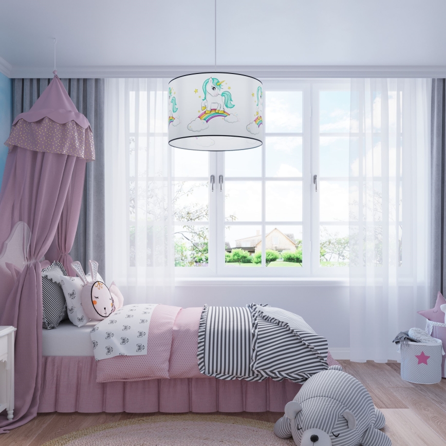 Dětský lustr na lanku UNICORN 1xE27/15W/230V pr. 40 cm jednorožec