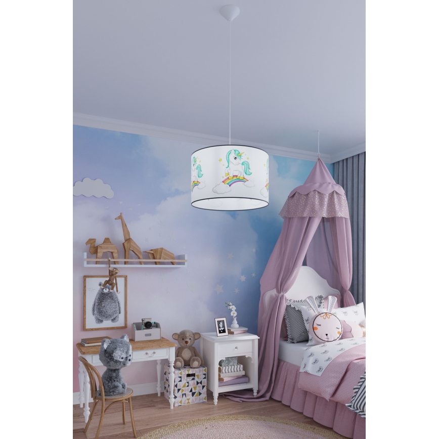 Dětský lustr na lanku UNICORN 1xE27/15W/230V pr. 40 cm jednorožec