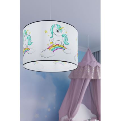 Dětský lustr na lanku UNICORN 1xE27/15W/230V pr. 40 cm jednorožec