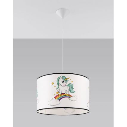 Dětský lustr na lanku UNICORN 1xE27/15W/230V pr. 40 cm jednorožec