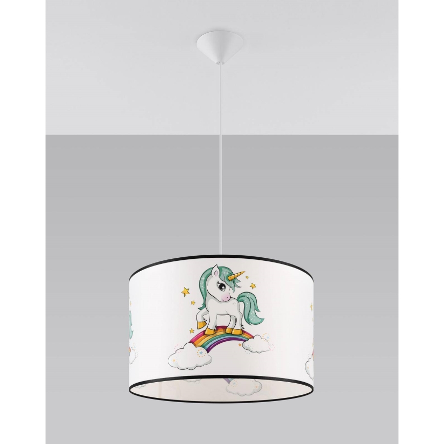Dětský lustr na lanku UNICORN 1xE27/15W/230V pr. 40 cm jednorožec