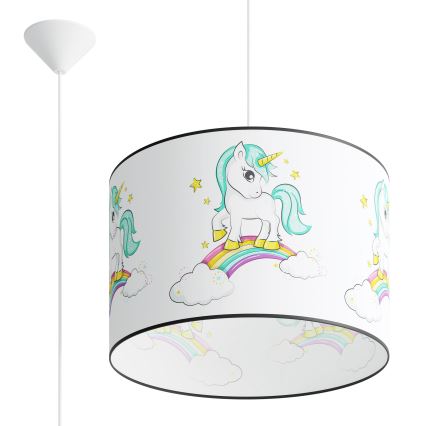Dětský lustr na lanku UNICORN 1xE27/15W/230V pr. 40 cm jednorožec