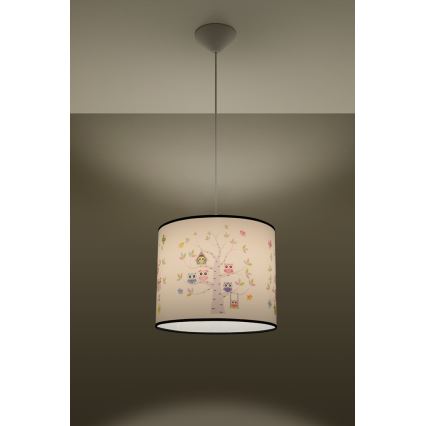 Dětský lustr na lanku OWLS 1xE27/15W/230V pr. 40 cm sovy