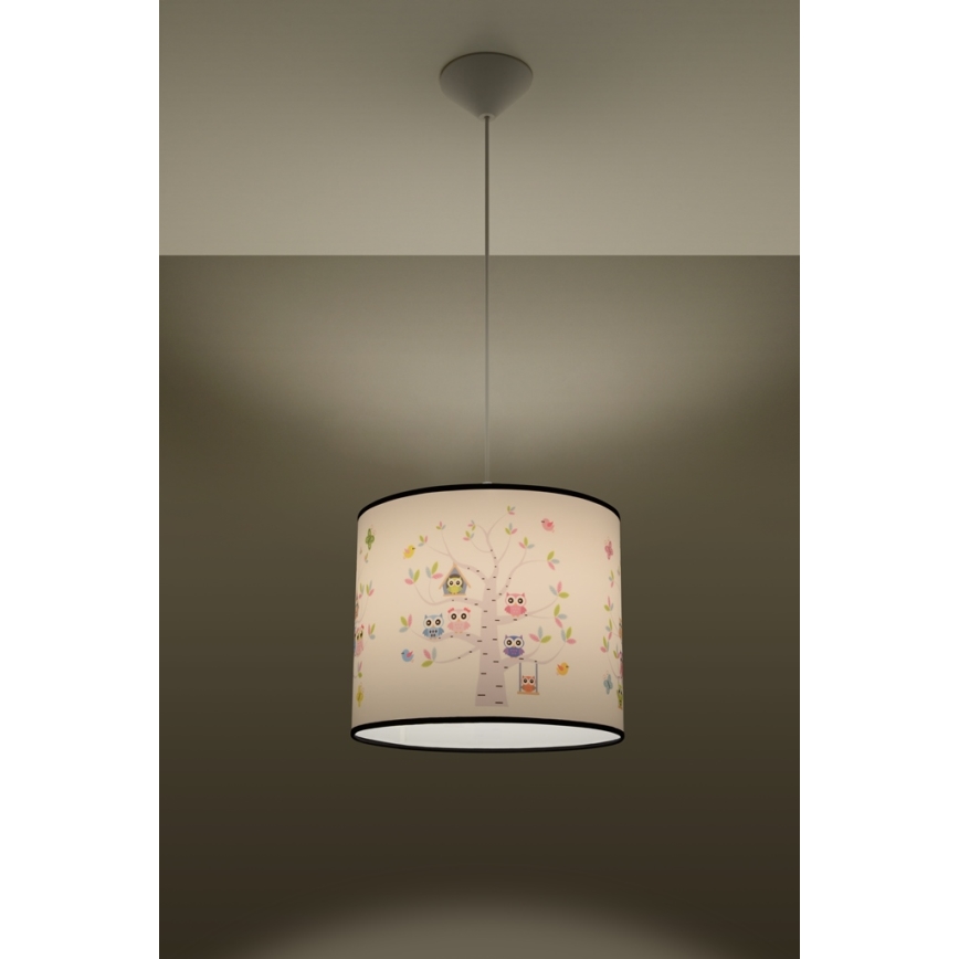 Dětský lustr na lanku OWLS 1xE27/15W/230V pr. 40 cm sovy