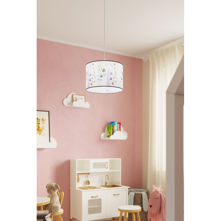 Dětský lustr na lanku OWLS 1xE27/15W/230V pr. 40 cm sovy