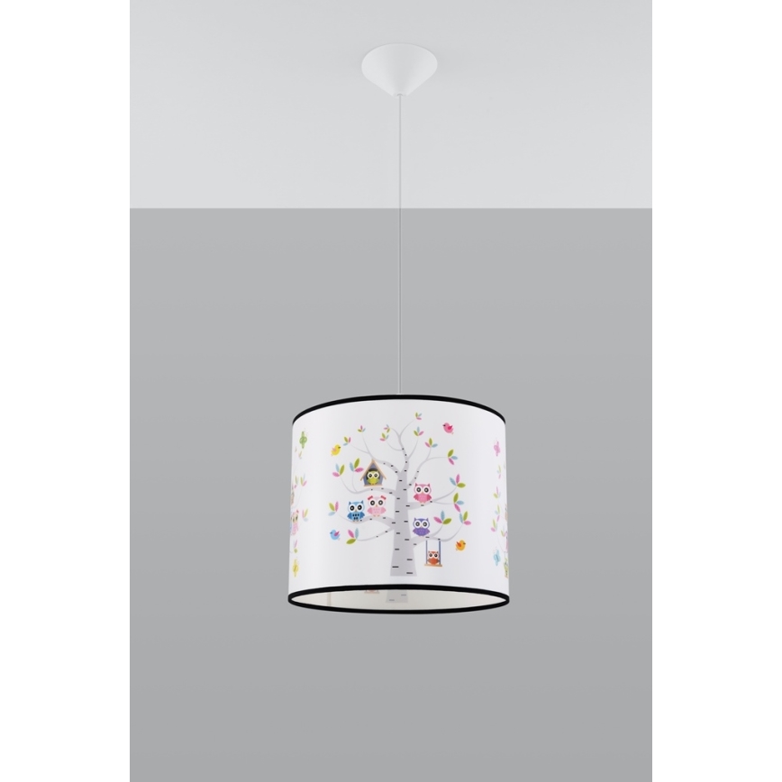 Dětský lustr na lanku OWLS 1xE27/15W/230V pr. 40 cm sovy