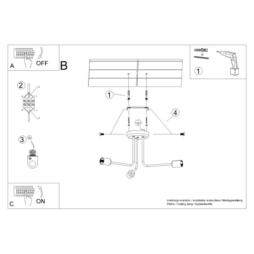 Lustr na tyči NORAH 3xE27/15W/230V černá