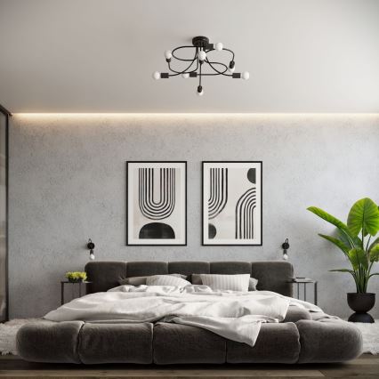 Lustr na tyči LEVAR 8xE27/15W/230V černá