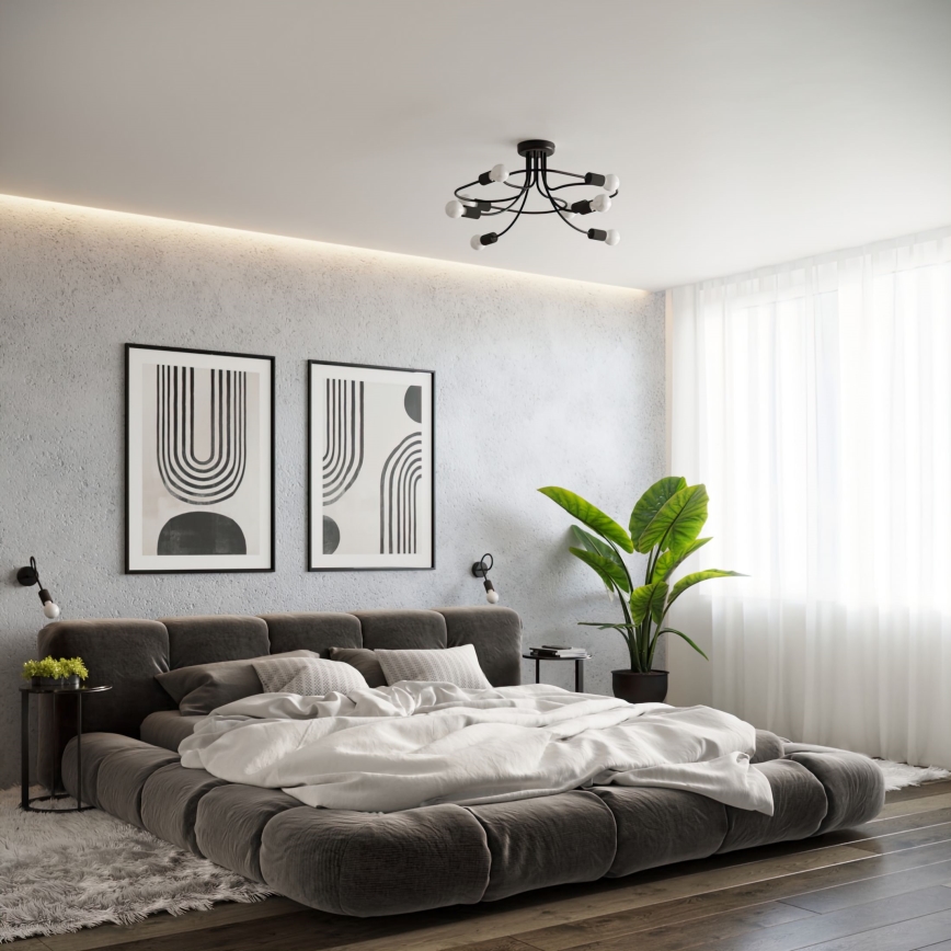 Lustr na tyči LEVAR 8xE27/15W/230V černá