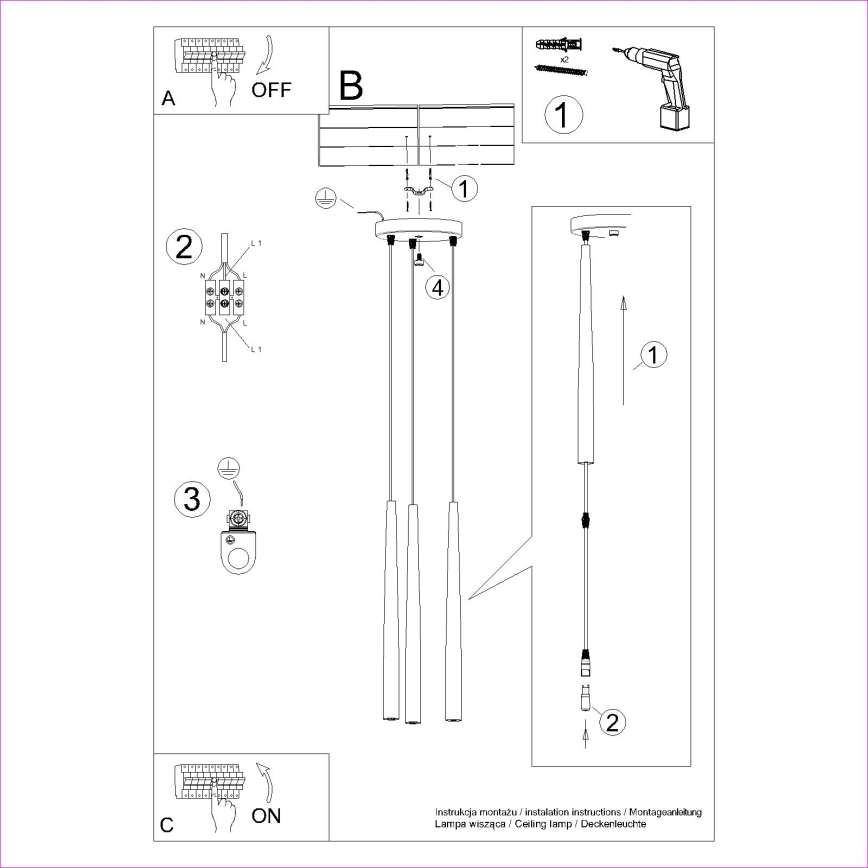 Lustr na lanku BLISS 3xG9/8W/230V černá