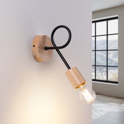 Nástěnná lampa EMBER 1xE27/15W/230V černá/béžová/buk