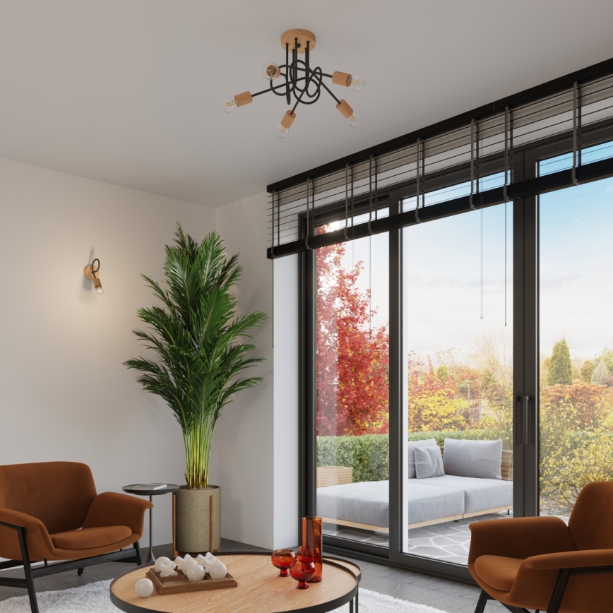 Nástěnná lampa EMBER 1xE27/15W/230V černá/béžová/buk
