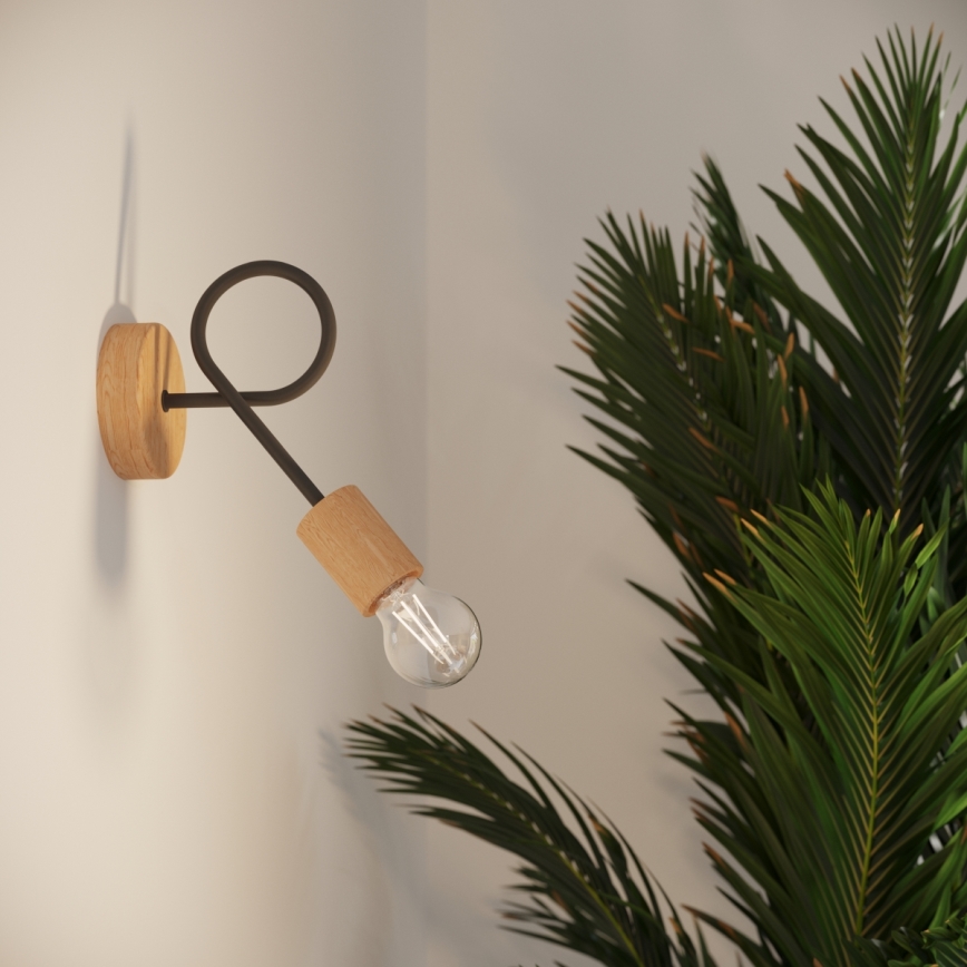 Nástěnná lampa EMBER 1xE27/15W/230V černá/béžová/buk