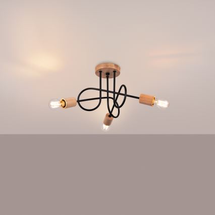 Přisazený lustr EMBER 3xE27/15W/230V černá/béžová/buk