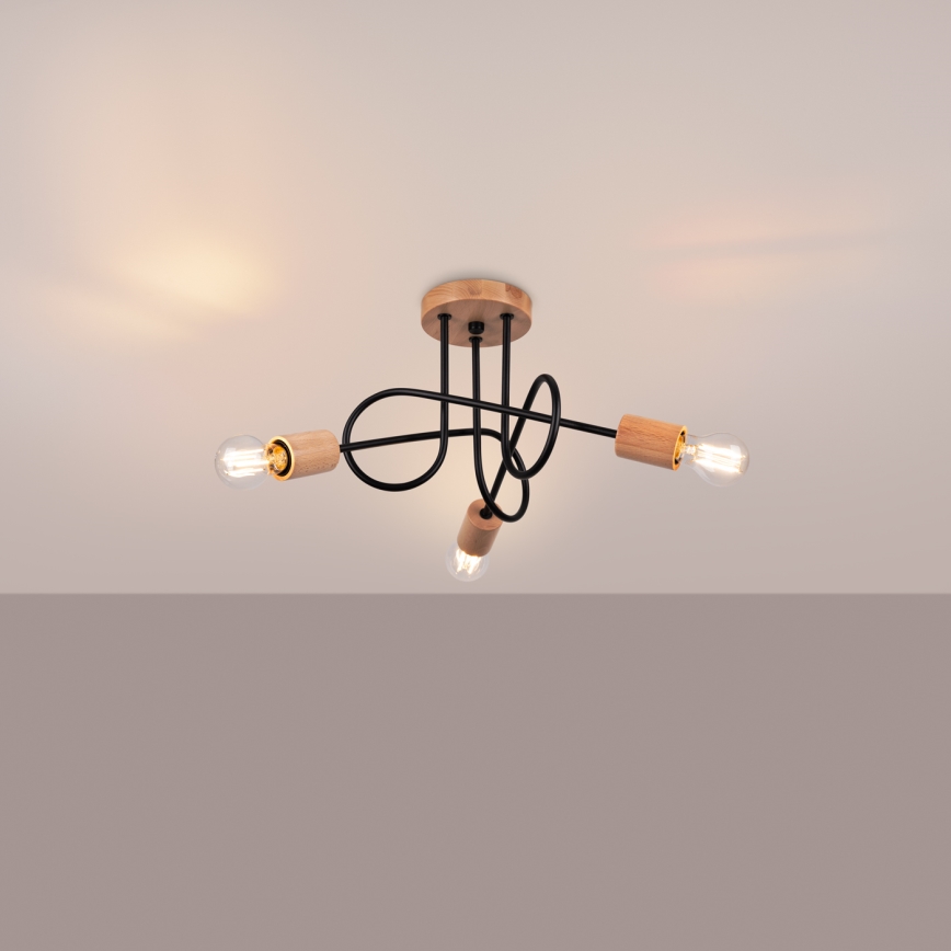 Přisazený lustr EMBER 3xE27/15W/230V černá/béžová/buk