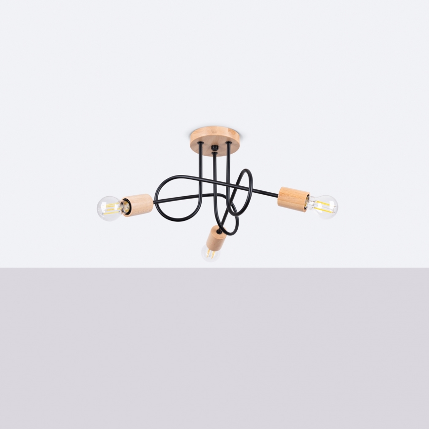 Přisazený lustr EMBER 3xE27/15W/230V černá/béžová/buk