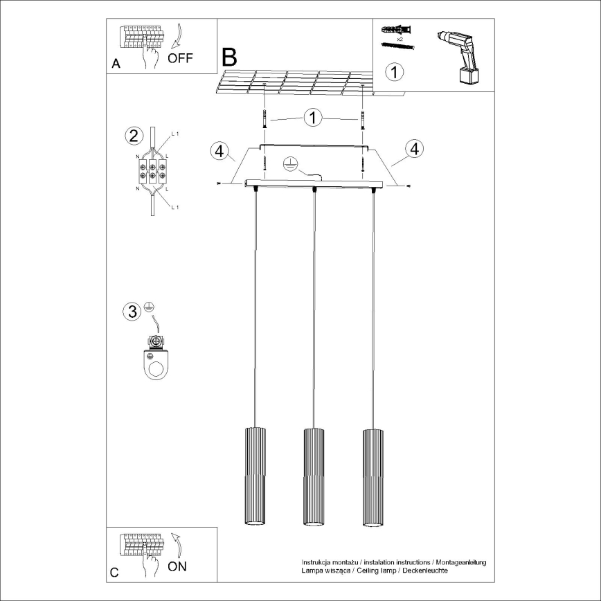 Lustr na lanku KARBON 3xGU10/10W/230V bílá