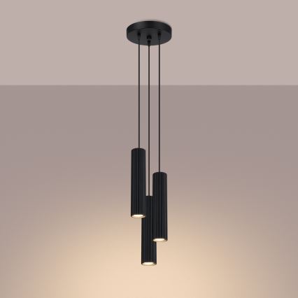 Lustr na lanku KARBON 3xGU10/10W/230V černá