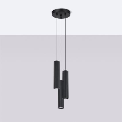 Lustr na lanku KARBON 3xGU10/10W/230V černá
