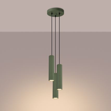 Lustr na lanku KARBON 3xGU10/10W/230V zelená