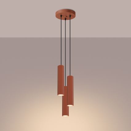 Lustr na lanku KARBON 3xGU10/10W/230V červená