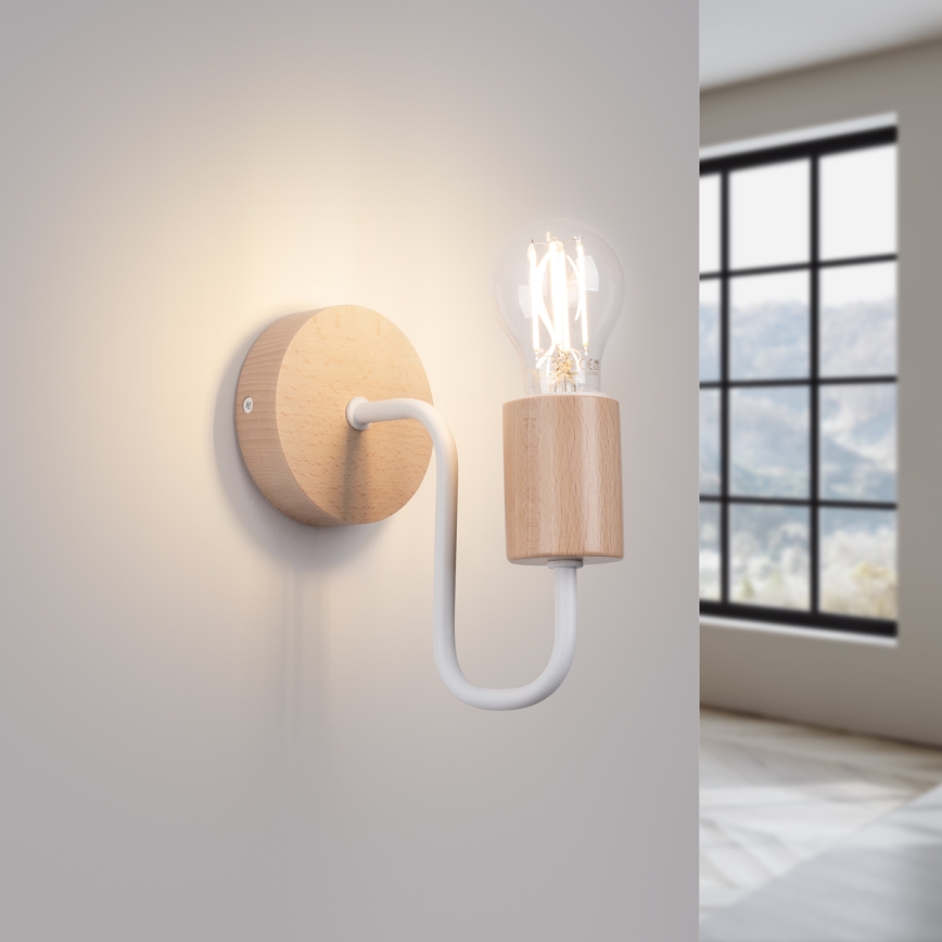 Nástěnná lampa TIMBO 1xE27/15W/230V bílá/béžová/buk