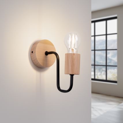 Nástěnná lampa TIMBO 1xE27/15W/230V černá/béžová/buk