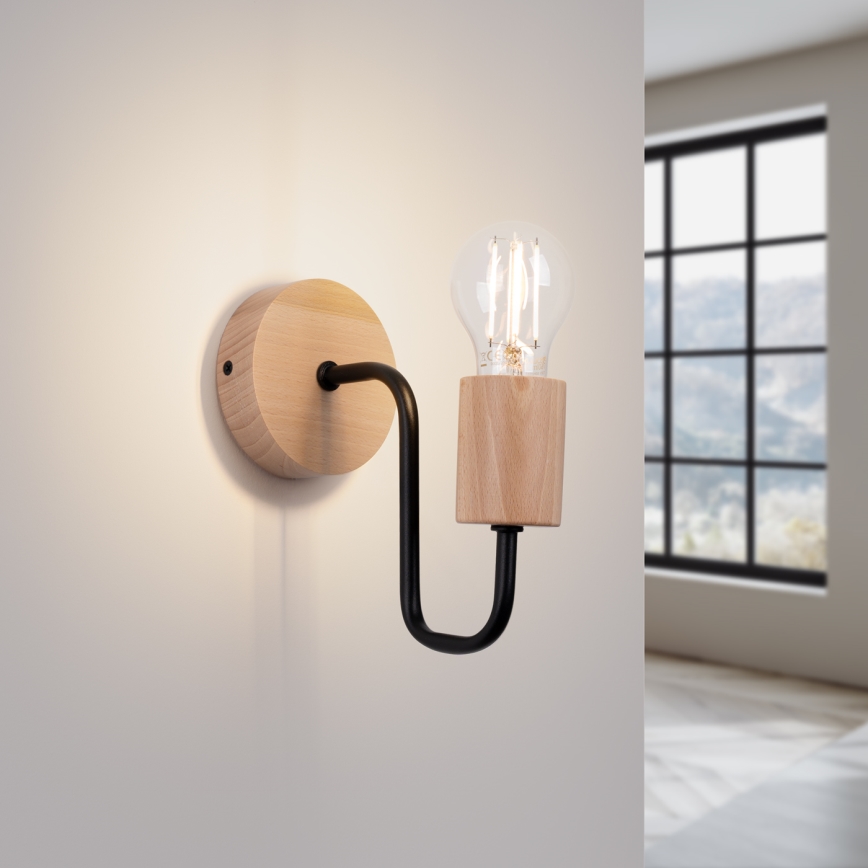 Nástěnná lampa TIMBO 1xE27/15W/230V černá/béžová/buk