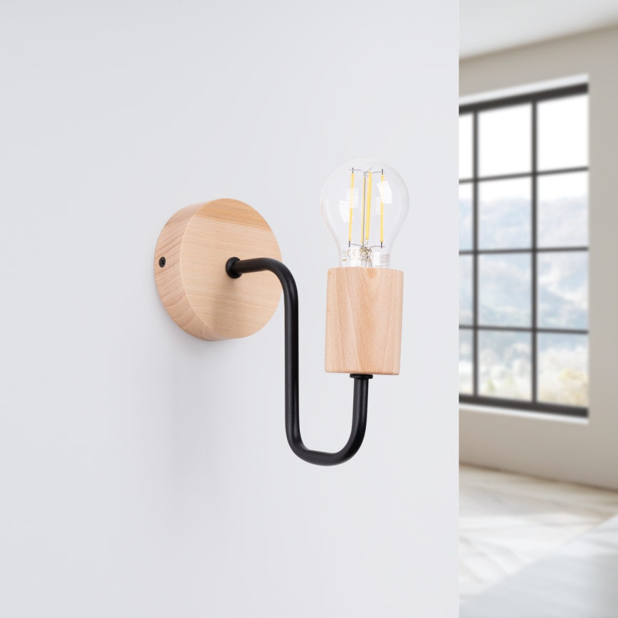 Nástěnná lampa TIMBO 1xE27/15W/230V černá/béžová/buk