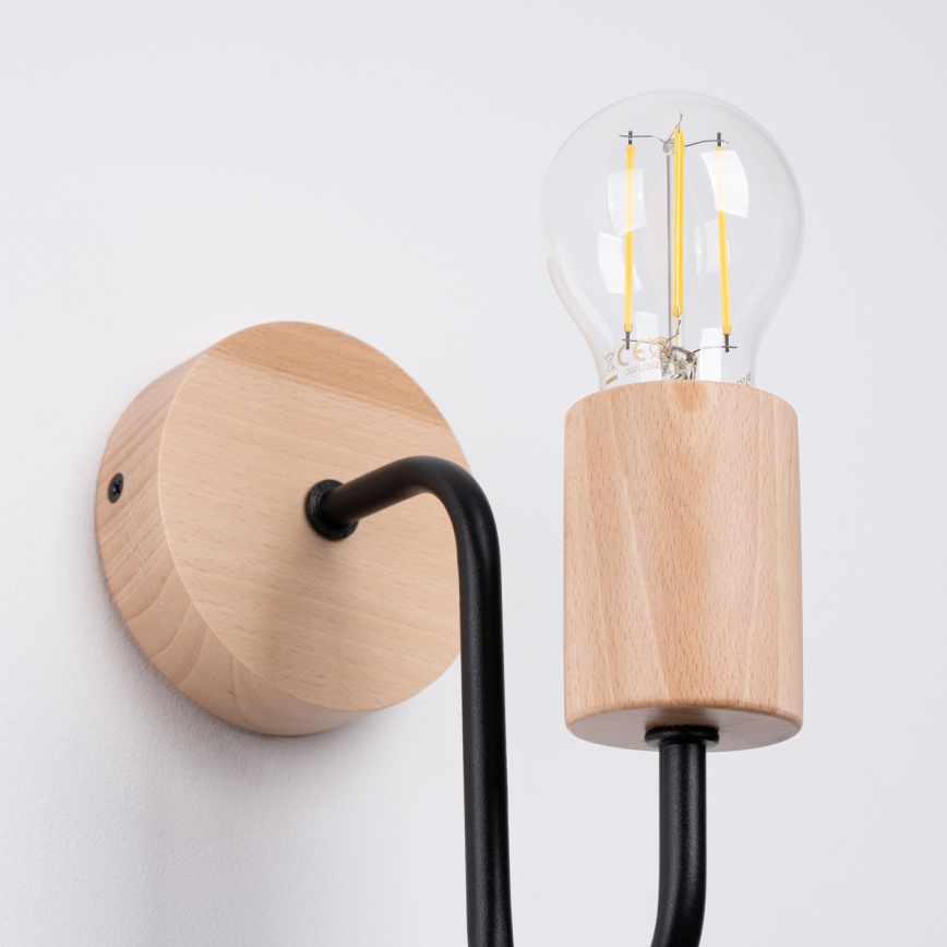 Nástěnná lampa TIMBO 1xE27/15W/230V černá/béžová/buk