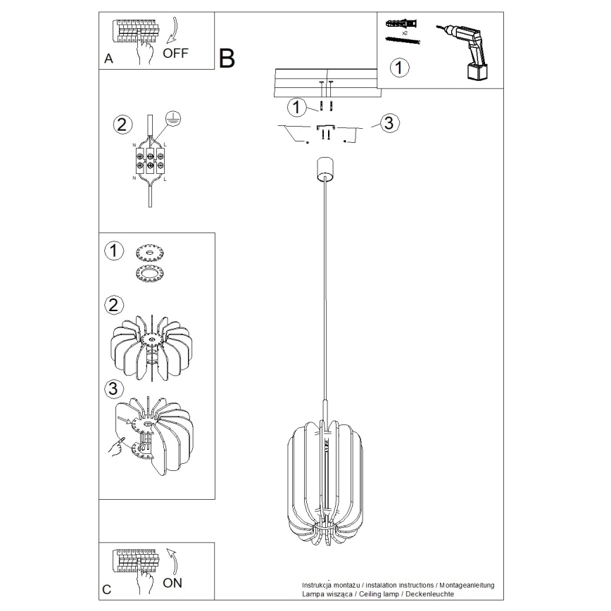 Lustr na lanku MULA 1xE27/15W/230V pr. 27 cm modrá