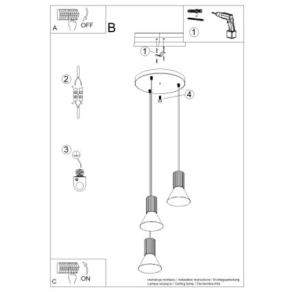 Lustr na lanku ESTRIA 3xE14/10W/230V pr. 30 cm krémová