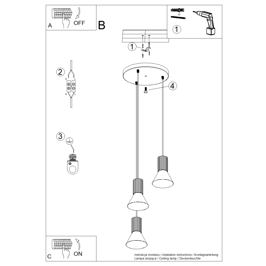 Lustr na lanku ESTRIA 3xE14/10W/230V pr. 30 cm krémová