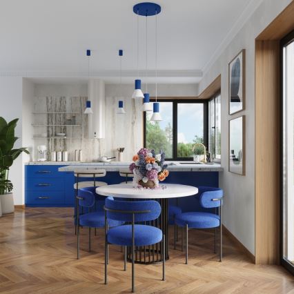 Lustr na lanku ESTRIA 1xE14/10W/230V pr. 14 cm modrá