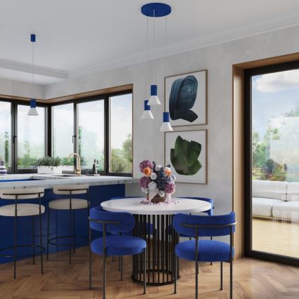 Lustr na lanku ESTRIA 1xE14/10W/230V pr. 14 cm modrá