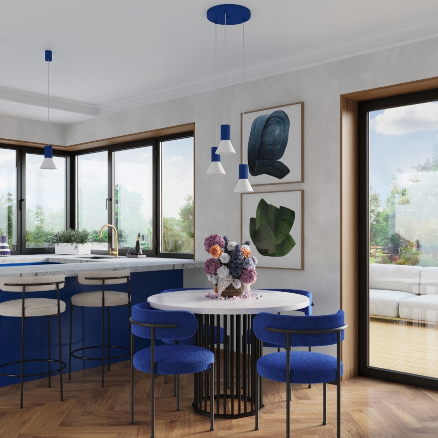 Lustr na lanku ESTRIA 1xE14/10W/230V pr. 14 cm modrá