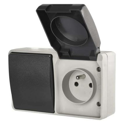 Spínač domovní střídavý č. 6 se zásuvkou 250V/16A IP44 šedá
